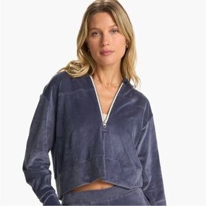 Vuori Haven Half Zip Hoodie, Women’s Velour Rib Hoodie in Azure Blue